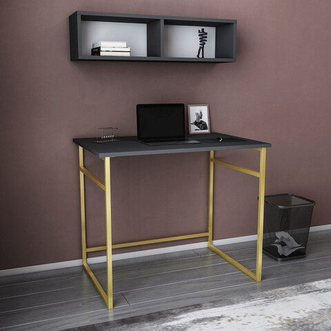 Birou, retricy, hussum, 90x60x75 cm, pal, aur/antracit