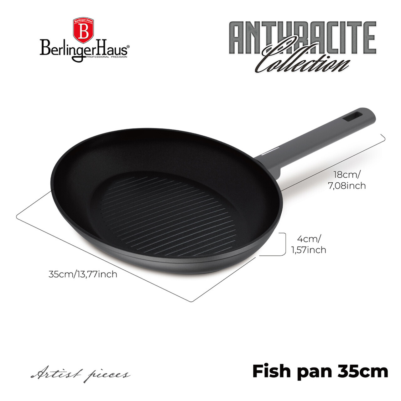 Tigaie pentru peste Berlinger Haus, Anthracite, 35 cm, aluminiu forjat, antracit mat - imagine 9