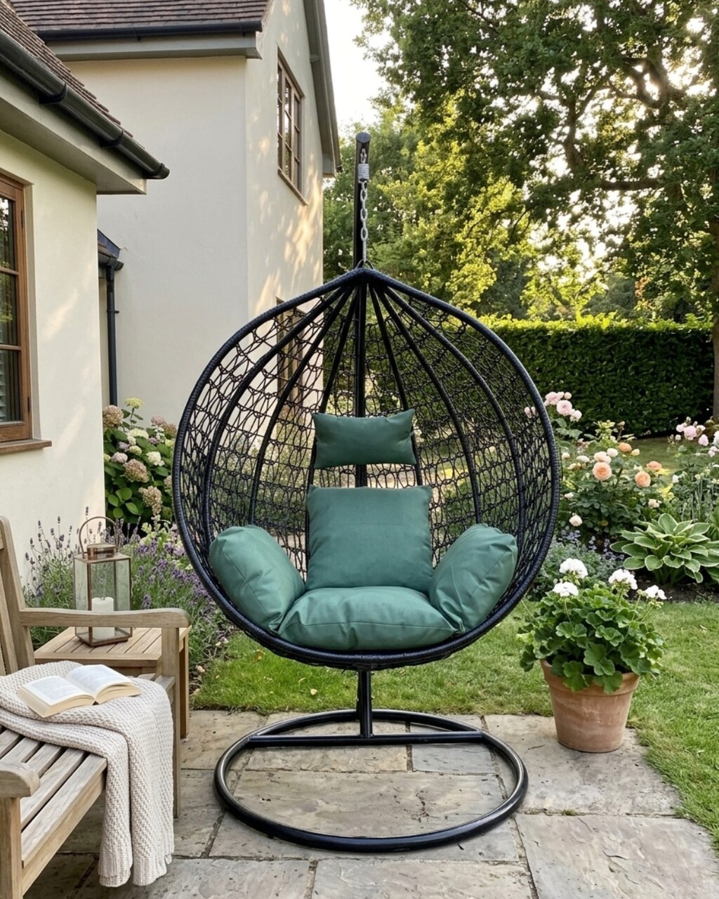 Leagan/balansoar gradina Linea Heinner 115x68x108/195 cm negru/verde