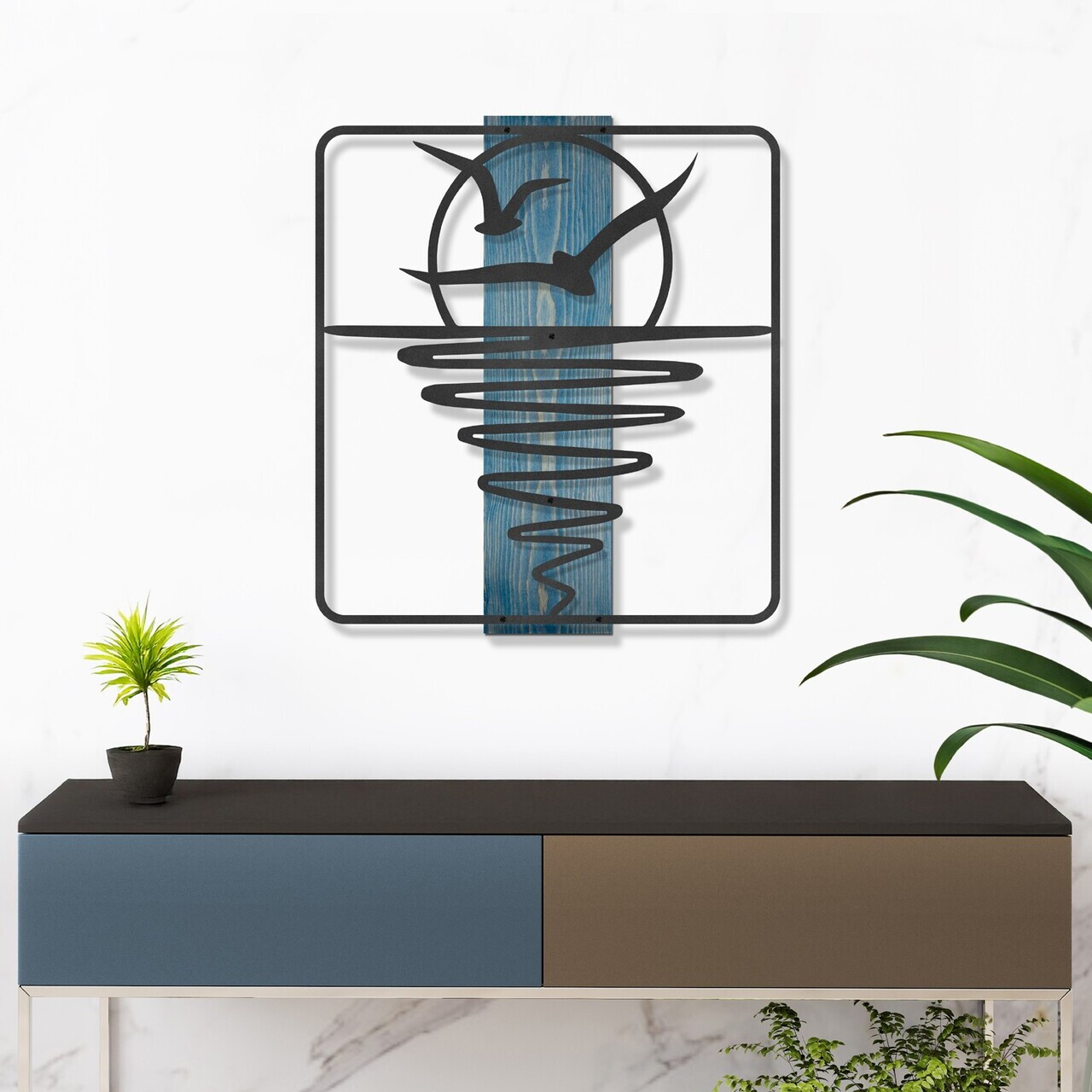 Decoratiune de perete, Horizon, Cadru: Lemn (Grosime: 2 cm), Albastru/Negru — imaginea 3