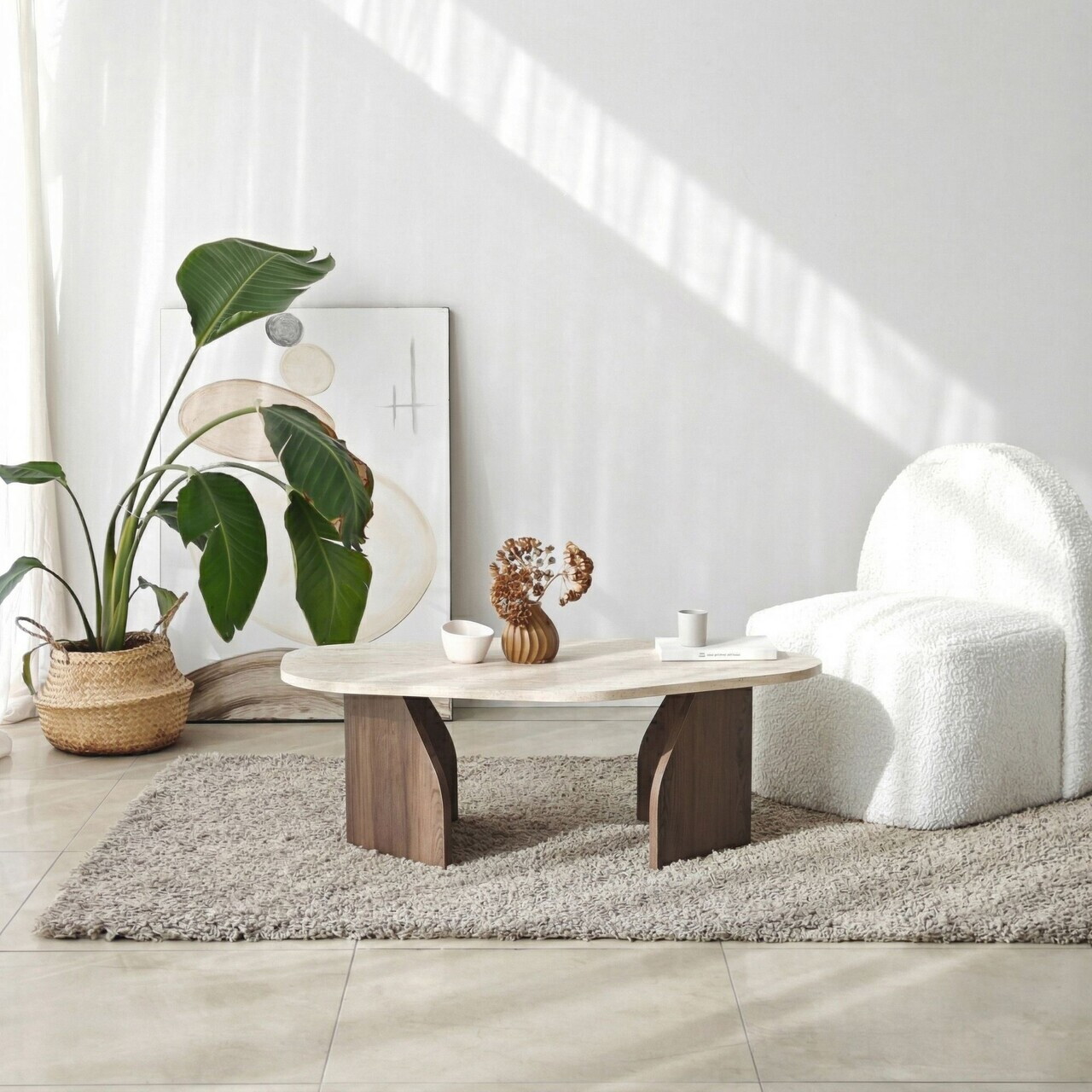 Masuta de cafea, Hanah Home, Rock, 100x35x60 cm, PAL, Travertin / Nuc — imaginea 2