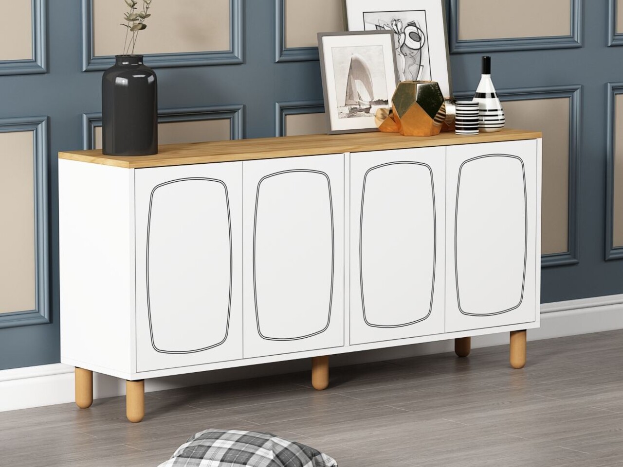 Consola, Hanah Home, Yekta, 150x73x36 cm, PAL, Stejar Safir / Alb - imagine 2