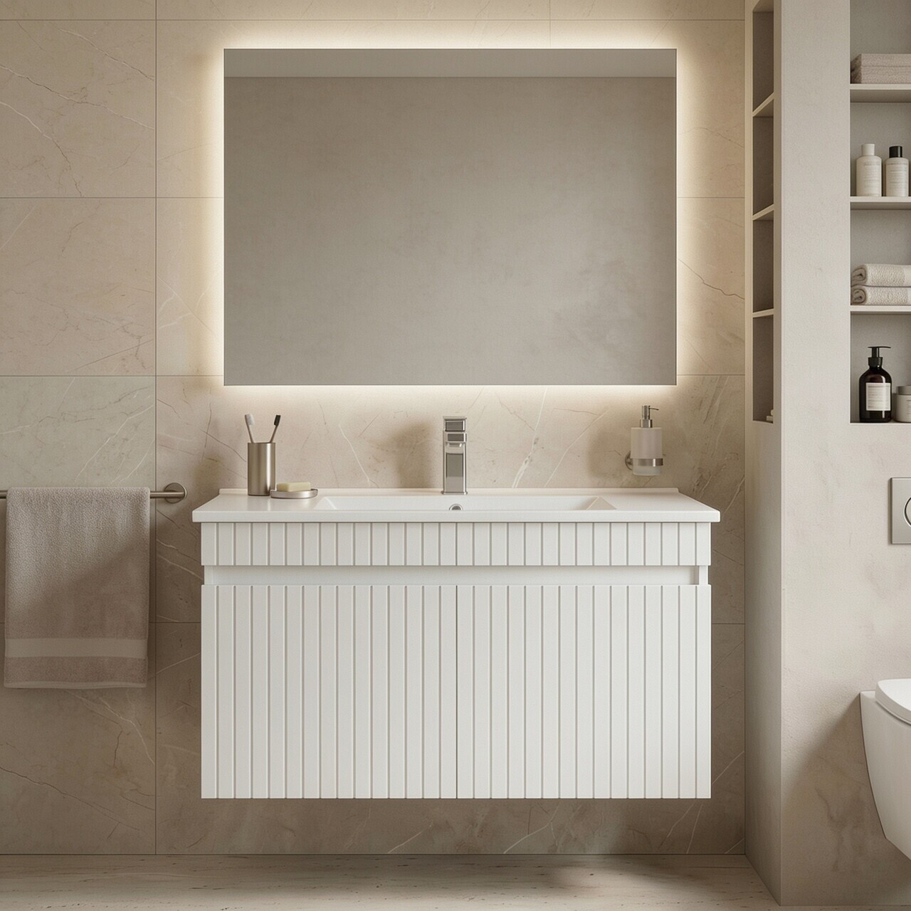 Dulap de baie cu chiuvetă, Hanah Home, Tivoli 85, Alb mat