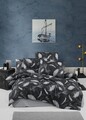 Lenjerie de pat dubla King (EU) Feather - Black, Victoria, 3 piese, 260x220 cm, bumbac ranforce, negru/gri