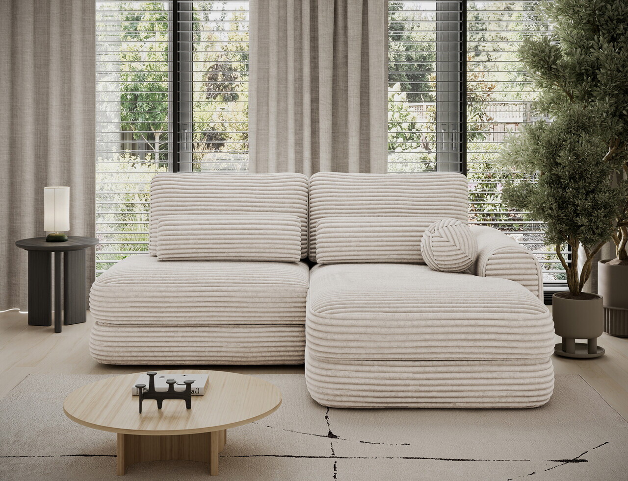 Coltar extensibil dreapta 3 locuri ELTAP, Ripeli, 217x175x96 cm, lemn/catifea din poliester, alb — imaginea 3