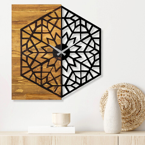 Ceas de perete, Wooden Clock 18, Lemn/metal, Dimensiune: 54 x 3 x 58 cm, Nuc / Negru mezoni.ro
