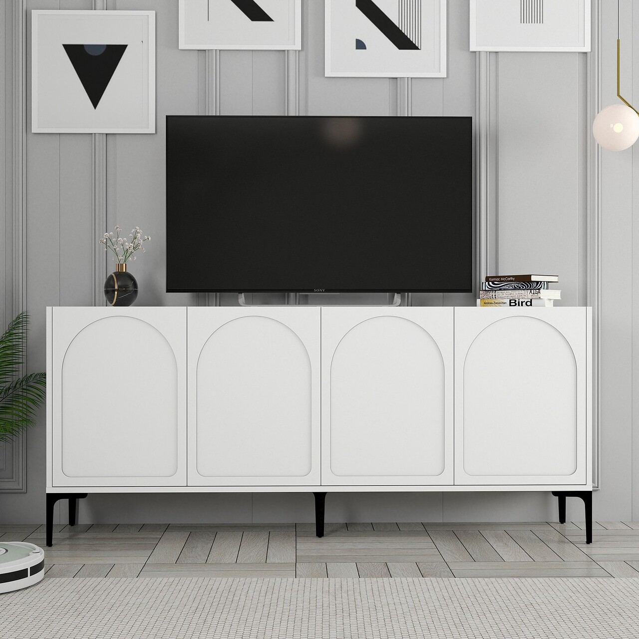 Consola, Hanah Home, Lyon 79, 180x79x35 cm, Alb/Negru - view 6