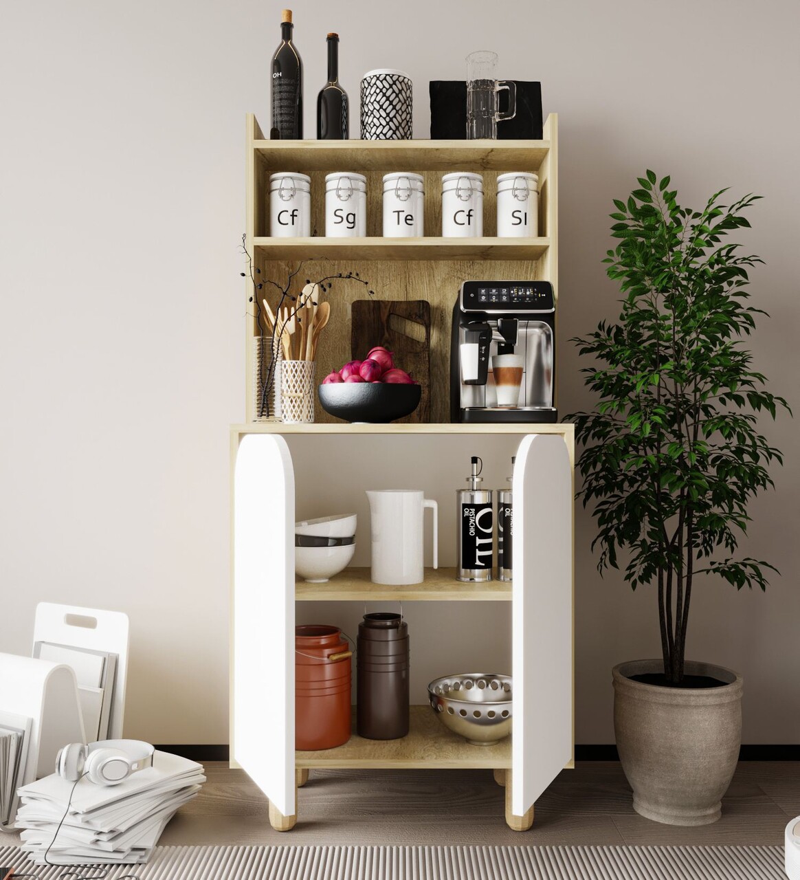Dulap multifunctional, Hanah Home, Parma 2, 70x155x40 cm, PAL, Stejar Safir / Alb - view 3