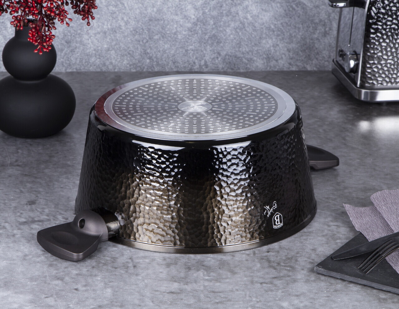 Oala cu capac Berlinger Haus, Primal Gloss, 28 cm, 6.1 L, aluminiu forjat, negru - imagine 5
