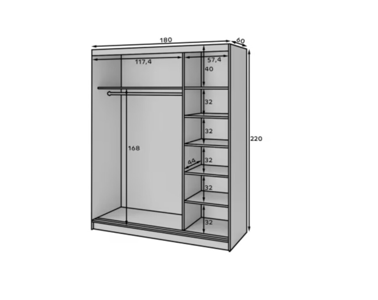 Dulap pentru haine cu oglinda ELTAP, Marrphy III, 180x60x220 cm, MDF/ABS, negru/maro