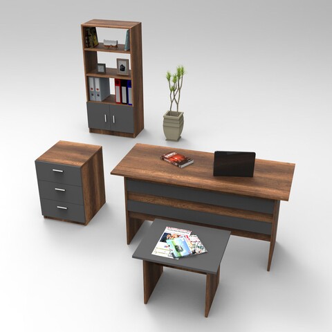Set mobilier pentru camera de studiu, 4 piese, Locelso, VO11 – BA, pal melaminat, maro/antracit Birouri