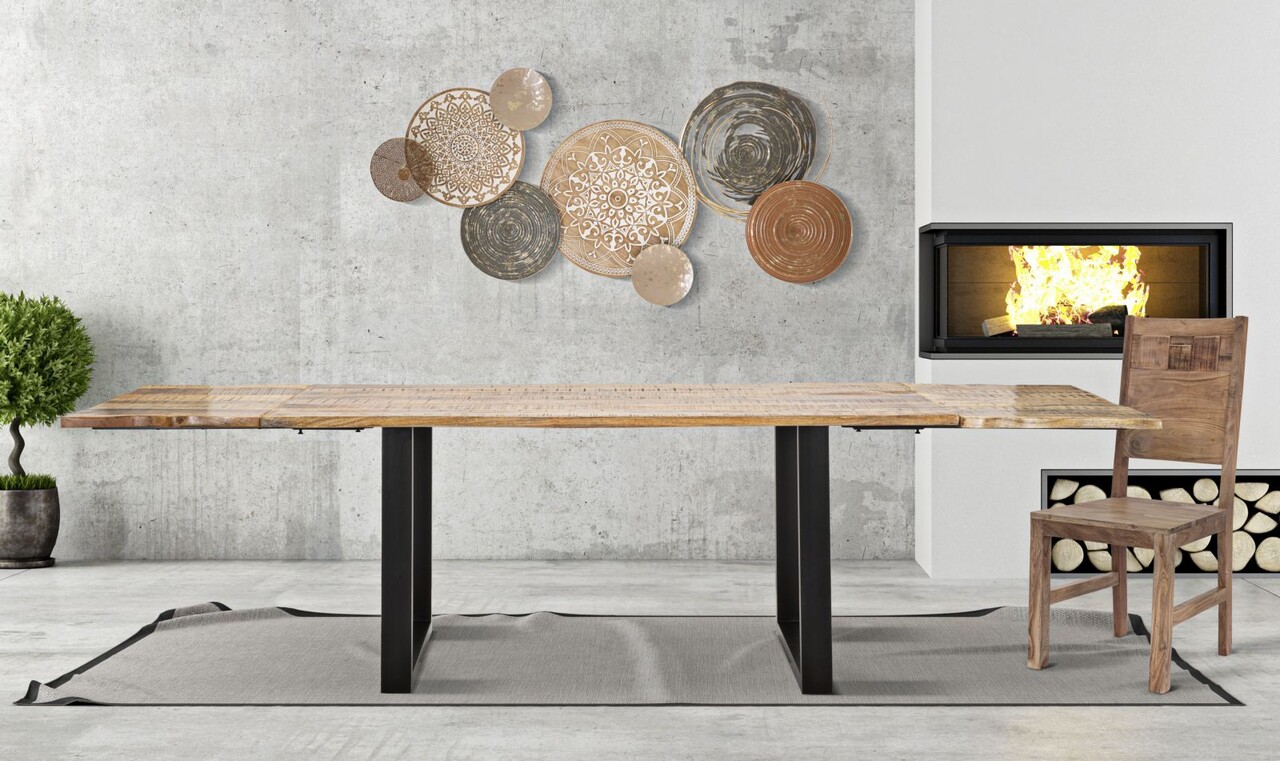 Masa extensibila Edge, Mauro Ferretti, 280-180 x 90 x 77 cm, lemn de mango/fier, maro/negru - 1 | YEO