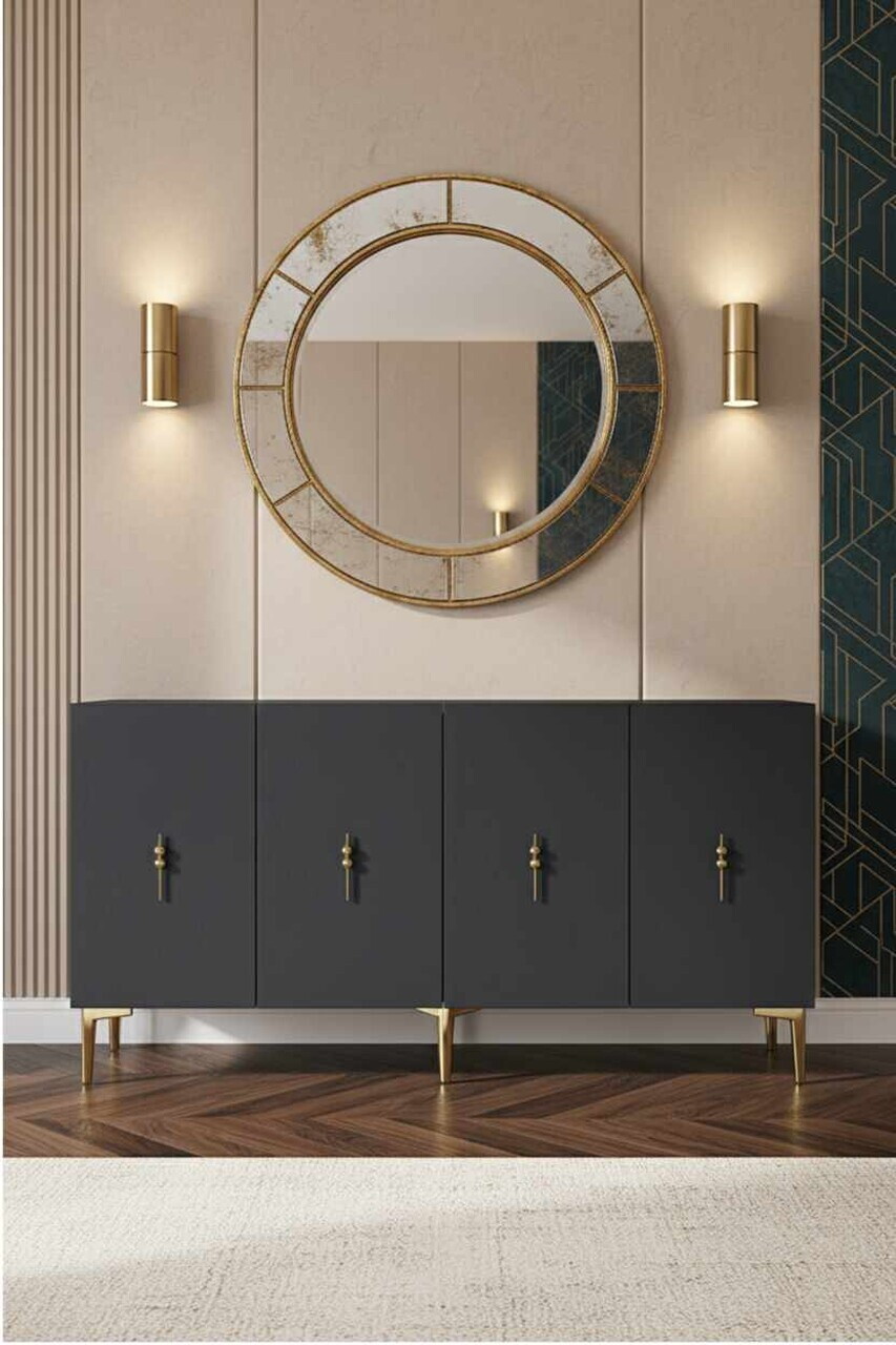 Consola, Hanah Home, Ayshe 150, 150x75x32 cm, Antracit / Aur — imaginea 2