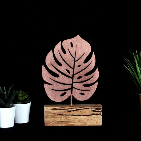 Decoratiune, Monstera, 17x27x3.5 cm, Metal, Bronz