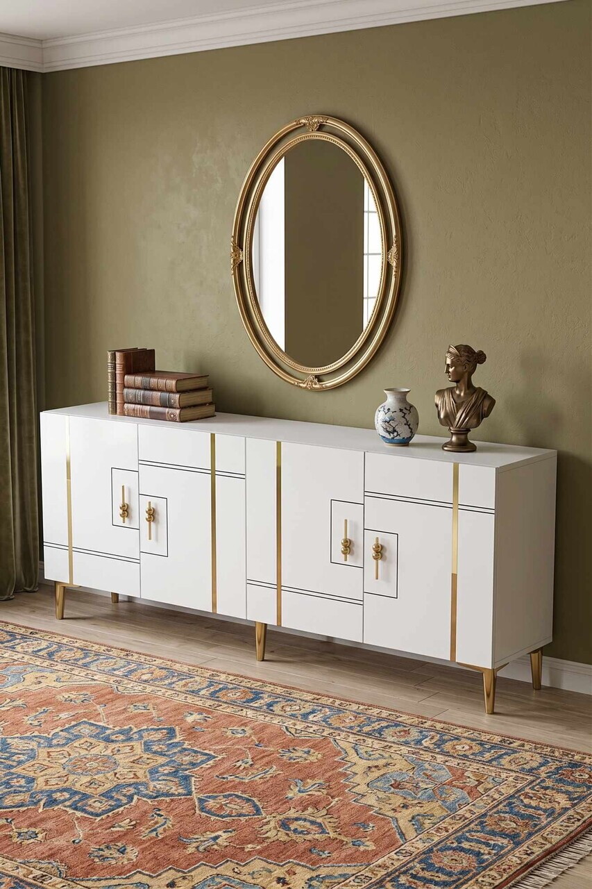 Consola, Hanah Home, Ilay 180, 180x75x32 cm, Alb/Auriu