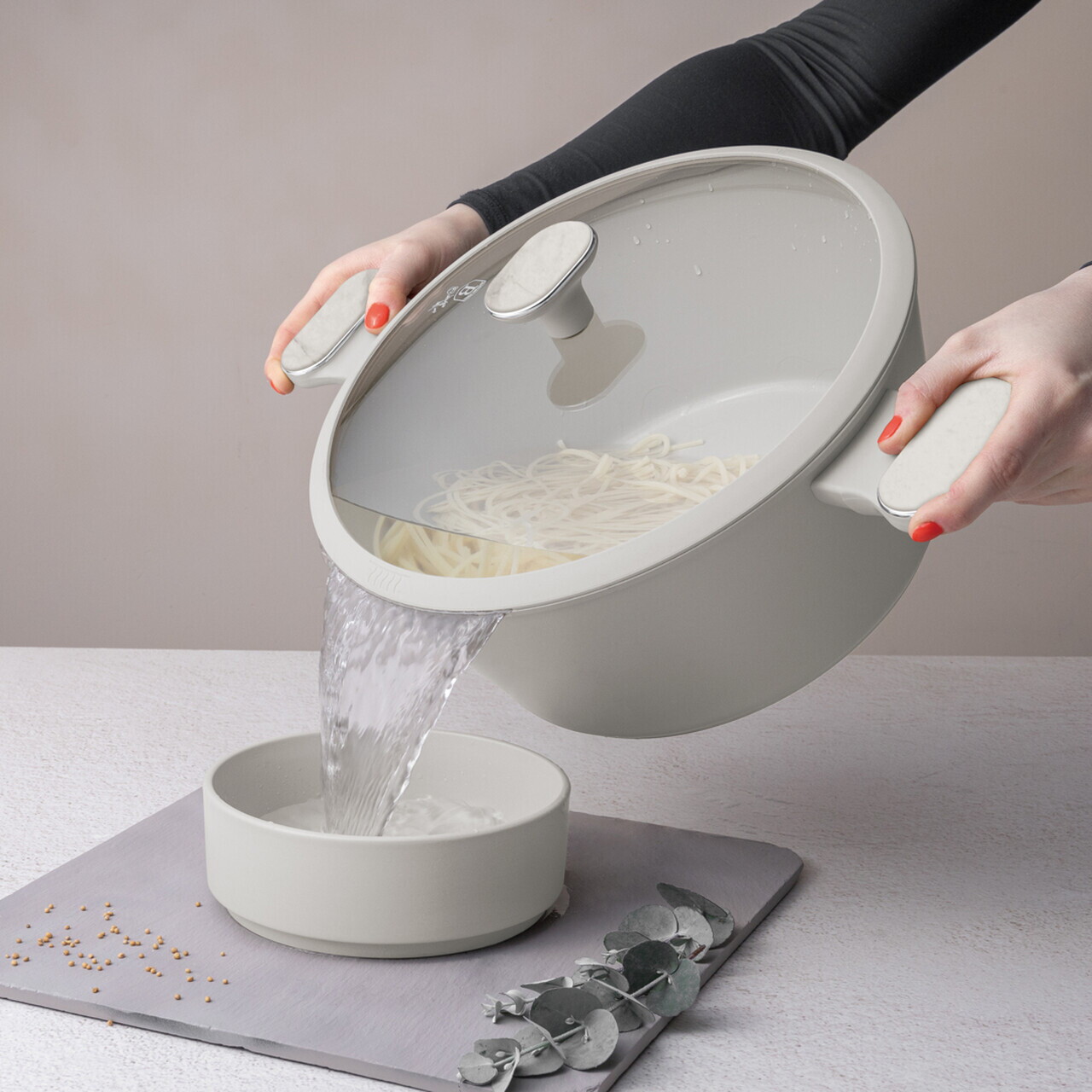 Oala cu capac Berlinger Haus, Sahara Marble, 28 cm, 6.3 L, aluminiu forjat, crem mat/marmura - imagine 7
