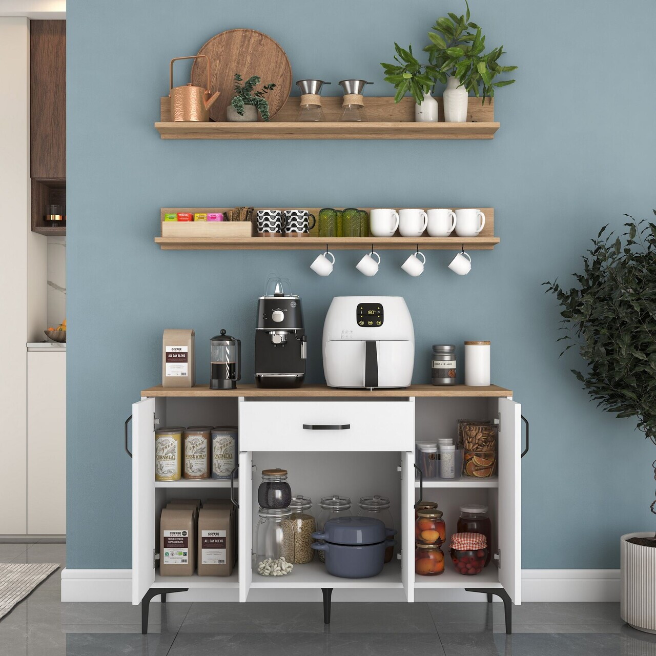Dulap multifunctional, Hanah Home, JE233, PAL melaminat, Alb/Maro - view 5