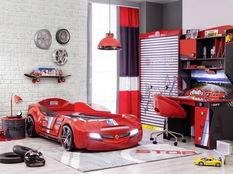 Pat pentru copii Car, Çilek, Biturbo Carbed (Red) (90X195), 126x66x225 cm, Multicolor Çilek
