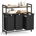 Cos de rufe cu 3 compartimente si 2 rafturi, Vasagle, 92.5x33x92 cm, 3x40 L, MDF/otel/tesatura Oxford, maro rustic/negru