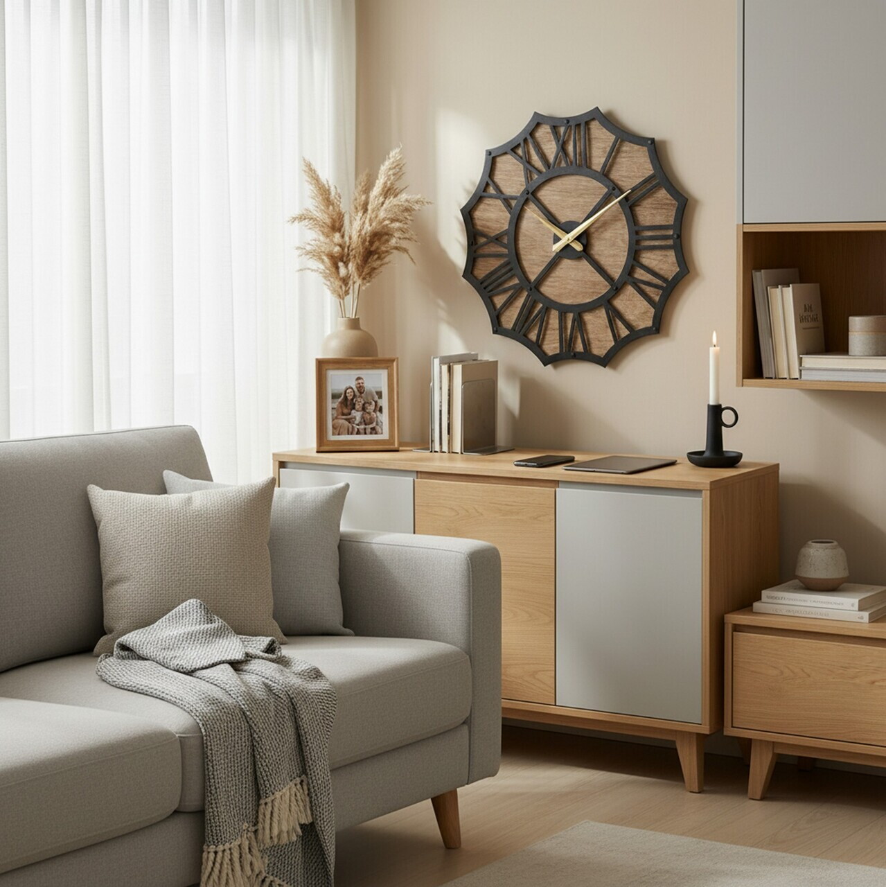 Ceas de perete, MET-MDF-UYART-2089, Dimensiune: 50 x 50 cm, Negru — imaginea 5