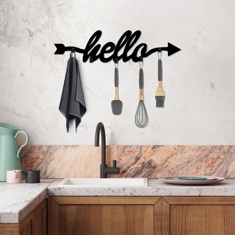 Cuier de perete, Hello, Lățime: 68 cm Înălțime: 22 cm Adâncime: 2 cm, Negru