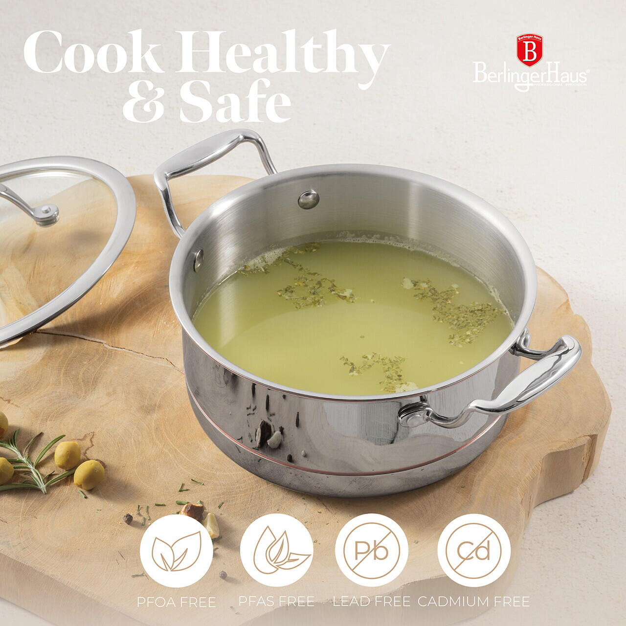 Oala cu capac Berlinger Haus, Copper Touch, 20 cm, inox/aluminiu, argintiu - imagine 8