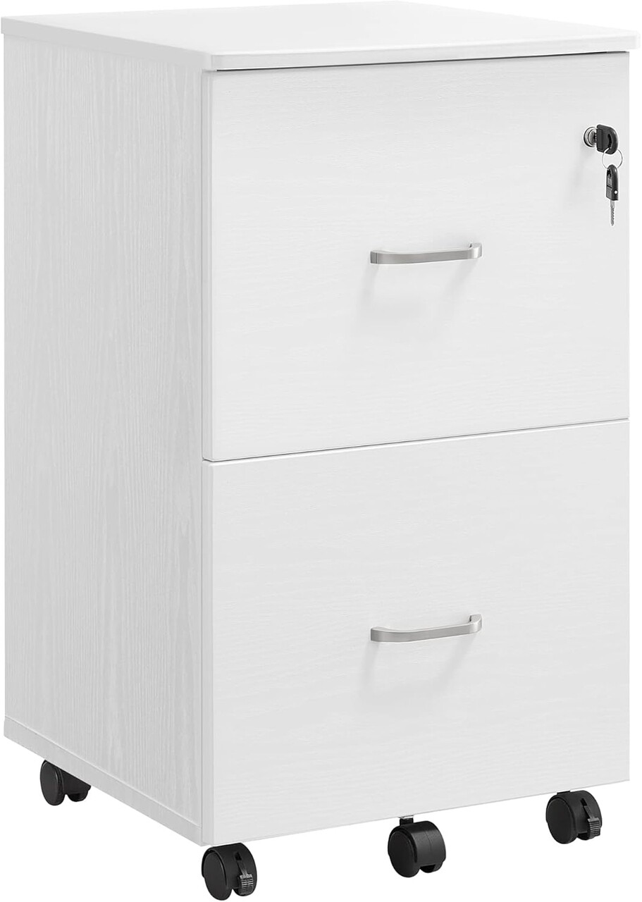 Dulap de birou cu 2 sertare pentru dosare si roti, Vasagle, 43x44.5x72 cm, MDF/PAL, alb - 1 | YEO