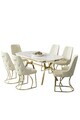 Set masa si scaune (7 piese), Hanah Home, Epal, Model de marmură albă / Auriu / Crem