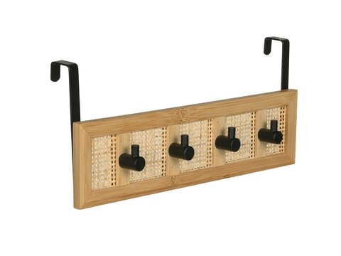 Cuier cu agatare pe usa, wenko, allegre, 33 x 14 x 6 cm, bambus/ratan/inox, natur/negru