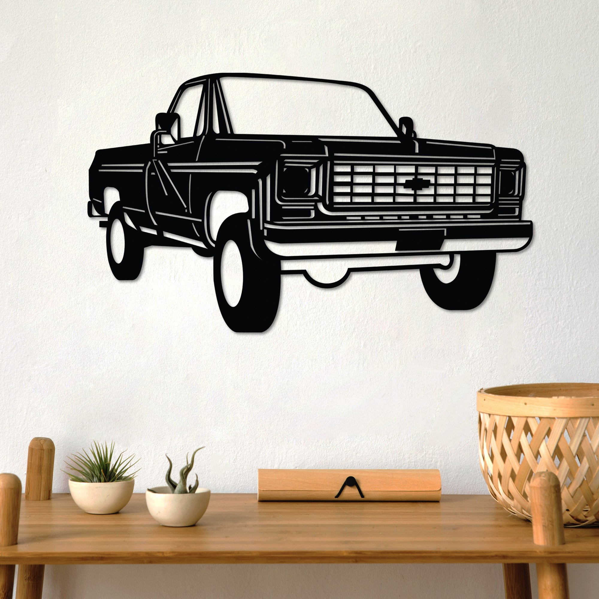 Decoratiune de perete, Chevy K20 Pickup Truck (1976), Dimensiune: 60 x 35 cm , Negru