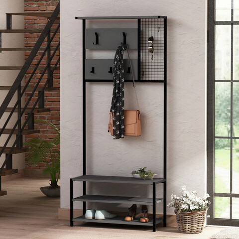 Cuier de perete, Decortie, Nomad Portmanto, 78x182x30 cm, Antracit / Negru Decortie