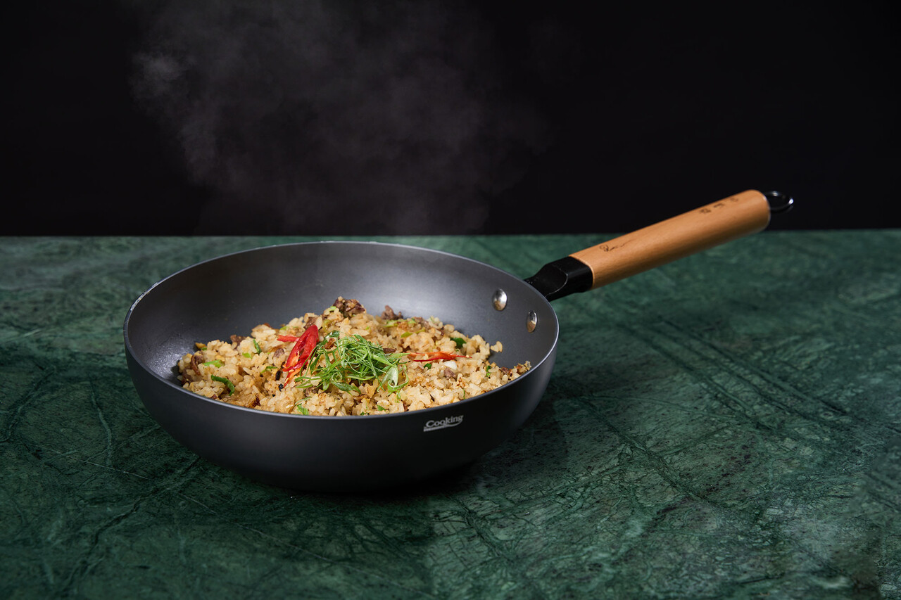 Tigaie Wok cu capac, Samurai Gourmet by Rikito Watanabe si Cooking by Heinner, 24x7.5 cm, aluminiu, negru/natur - imagine 10