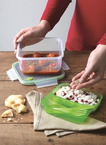 Caserola patrata cu capac, snips, lunchbox green, 1.4 l, polipropilena, verde