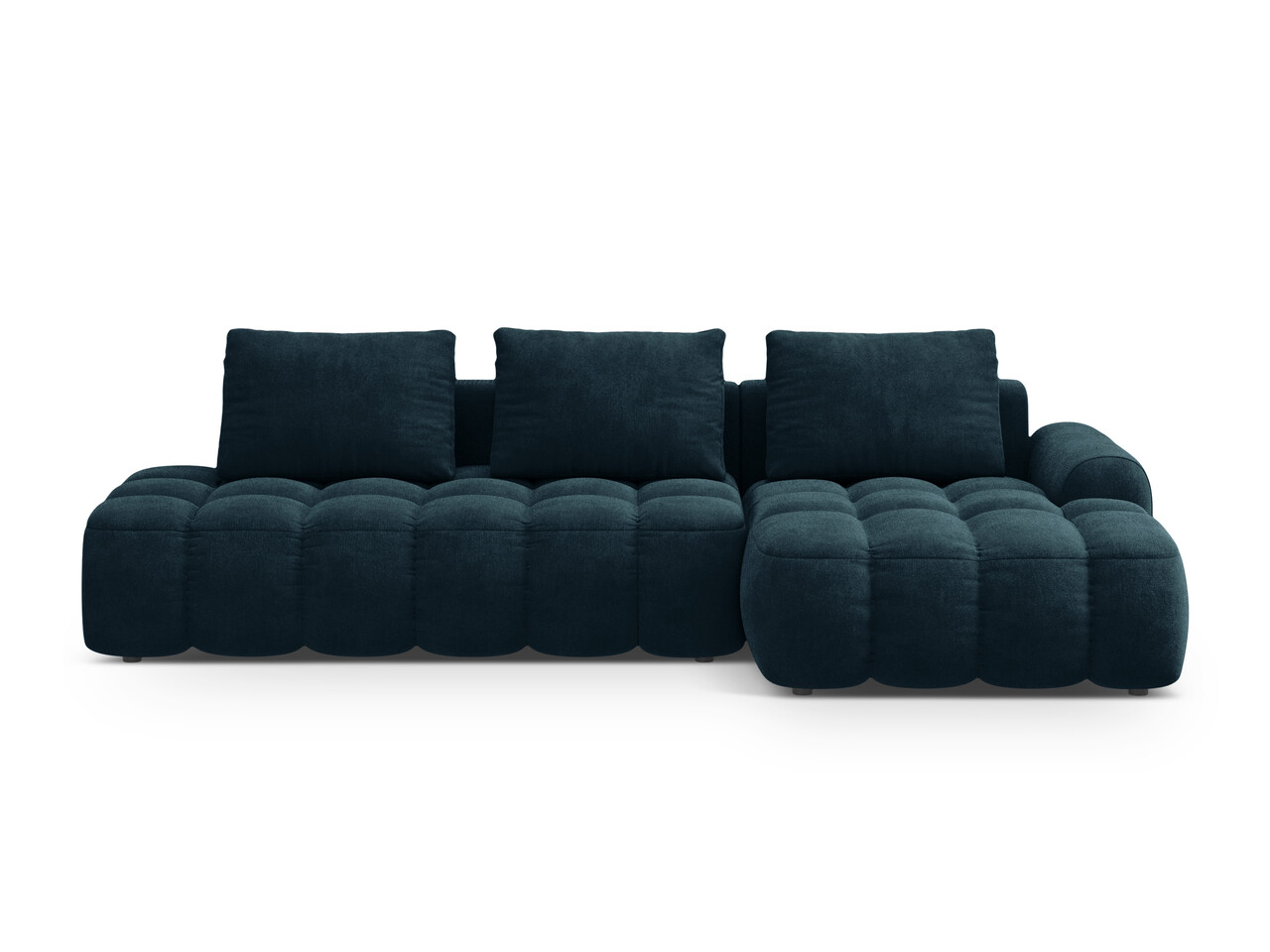 Coltar extensibil dreapta 3 locuri, Linz, Cosmopolitan Design, 275x142x84 cm, cotiera stanga, catifea, albastru petrol inchis