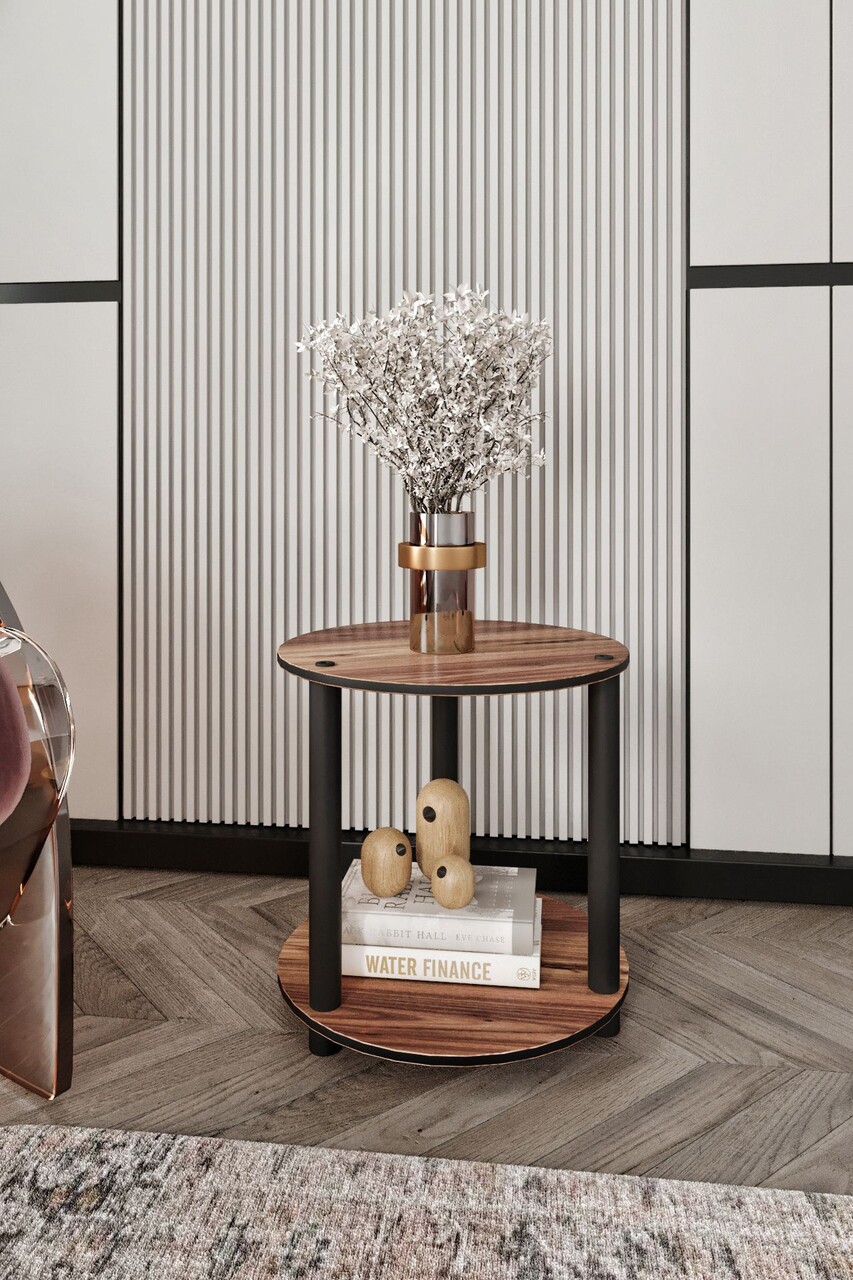 Masuta de cafea, Hanah Home, Bookcase 2 Layer Round, 34x38x34 cm, MDF , Maro - view 2