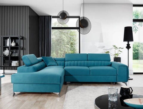 Coltar extensibil stanga 4 locuri, ELTAP, Lau-21, Laurence, 278x205x92 cm, lemn/poliester, turcoaz