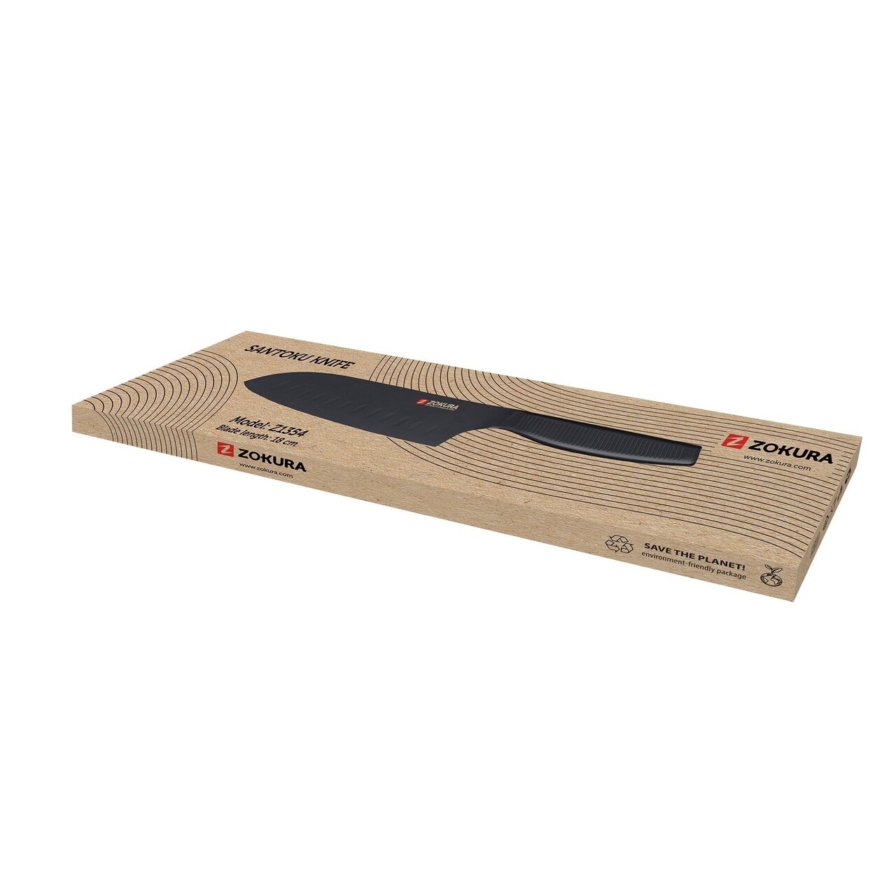 Cutit Santoku, otel inoxidabil, 18 cm - Zokura - view 3