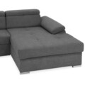 Coltar extensibil dreapta cu 3 tetiere si lada, Emily, L.272 l.175, stofa, PRM96 gri inchis