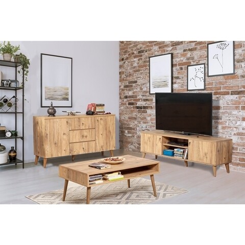 Set mobilier living 3 piese, comoda, comoda tv si masuta, Motto 200, Vella, atlantic pine