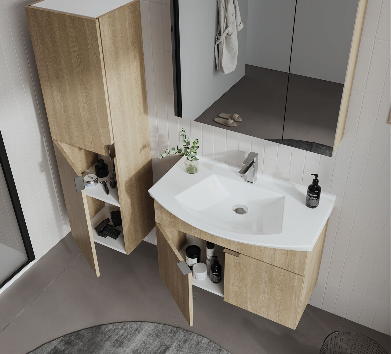 Dulap de baie cu chiuvetă, Hanah Home, Purus 80, Stejar Sonomo — imaginea 9