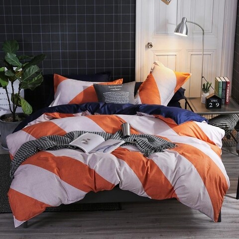 Lenjerie de pat dubla, king size, 4 piese, bs037, policoton, multicolor