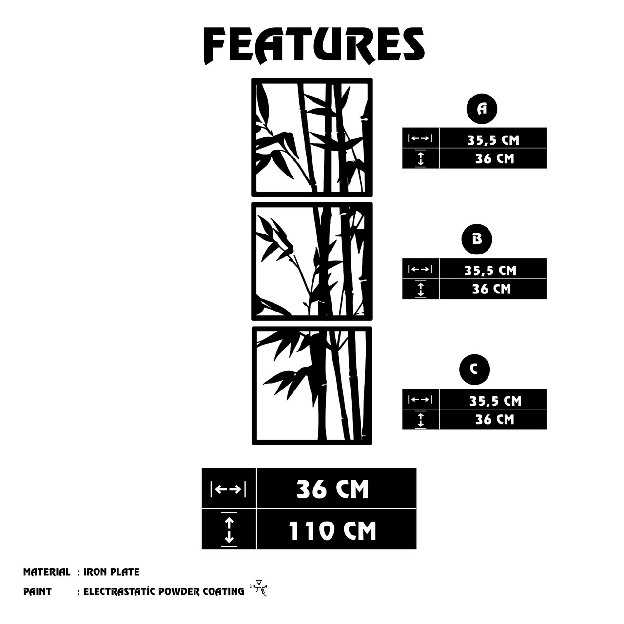 Decoratiune de perete, Tuyunju, Dimensiuni: 36 x 110 cm, Negru - view 6