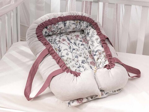Patut pentru copii Baby Nest, L'essentiel Maison, Flower, Roz / Alb / Gri