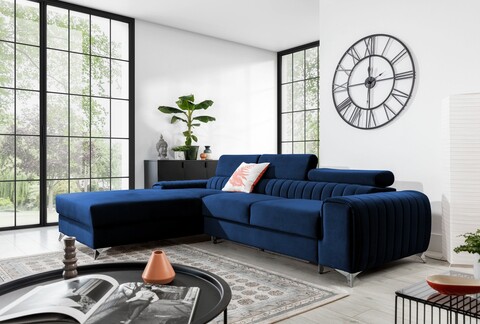 Coltar extensibil stanga 3 locuri ELTAP, LT-40VE, Grayson, 278x205x92 cm, lemn/poliester, albastru inchis