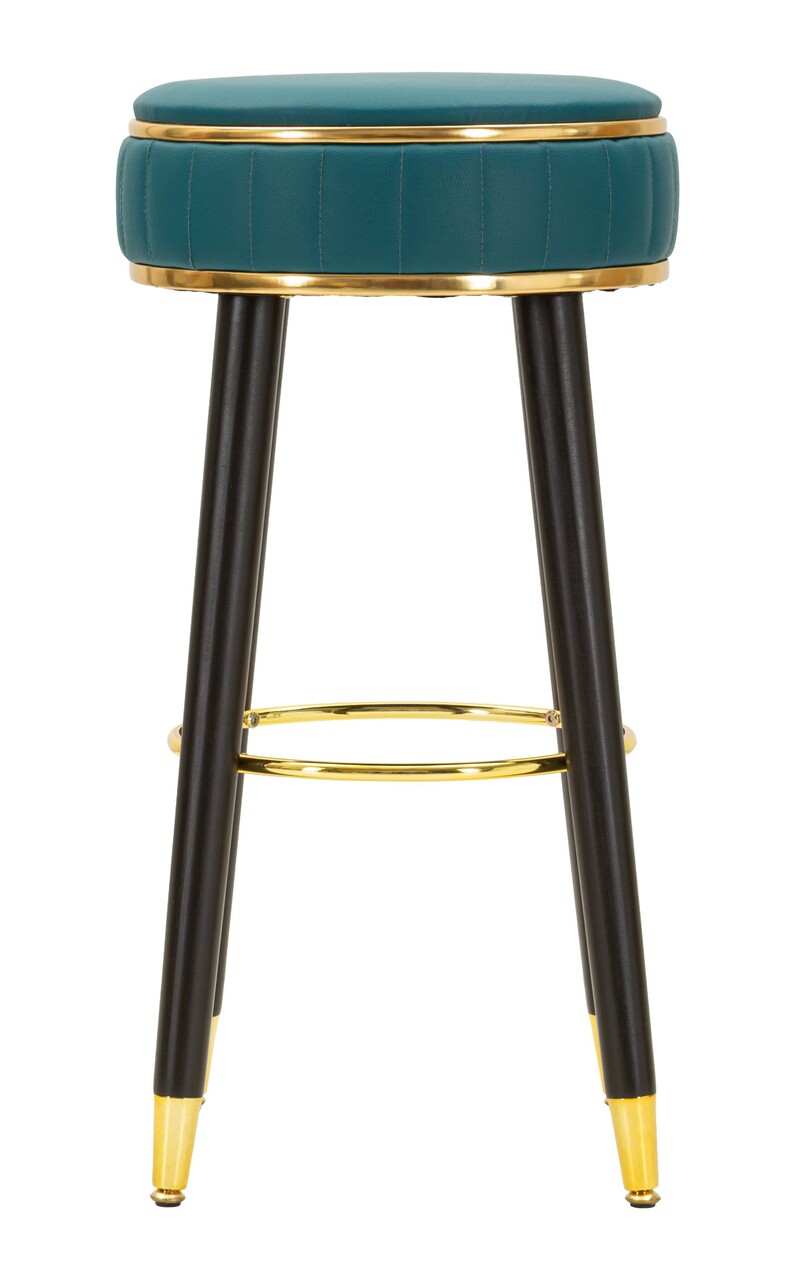 Scaun de bar, Mauro Ferretti, London, 38x75 cm, lemn de pin/piele ecologica, verde/negru/auriu - imagine 5