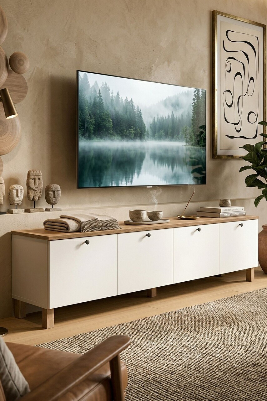 Comoda TV, Hanah Home, Nord, 180x45.6x34.1 cm, PAL, Alb / Stejar — imaginea 3
