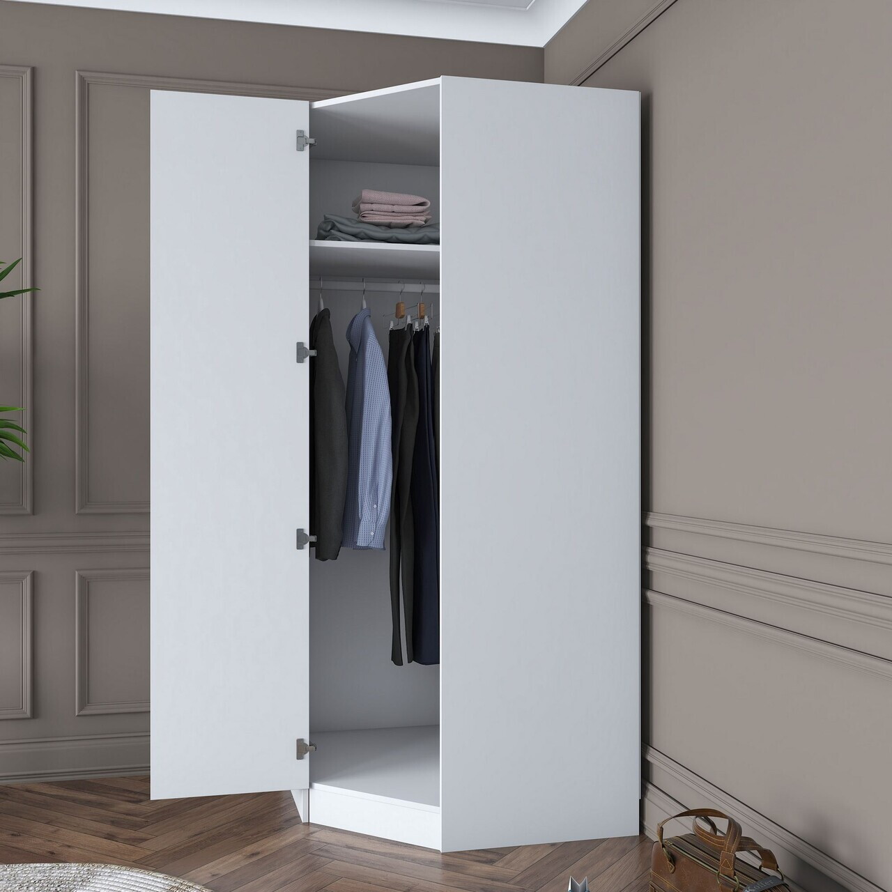 Dulap pentru haine, Hanah Home, BA140, 91x210x57.5 cm, PAL melaminat, Alb - view 5