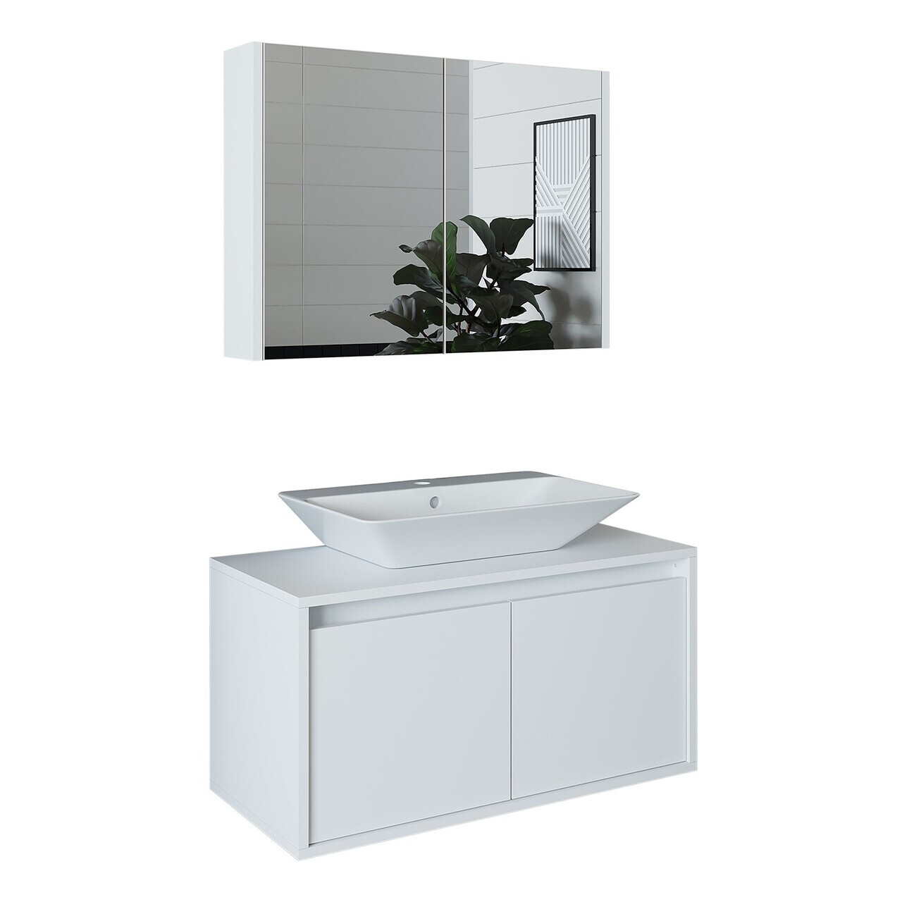 Set Dulap de Baie cu Chiuvetă și Oglindă (2 Piese), Hanah Home, 1724, MDF-LAM, Alb mat — imaginea 6