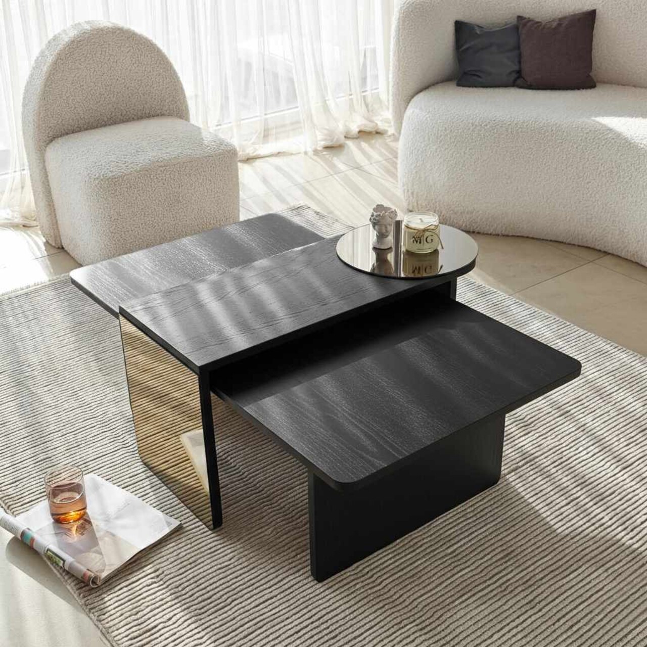 Set masute 2 piese, Hanah Home, Luna, PAL, Negru/Bronz - imagine 6