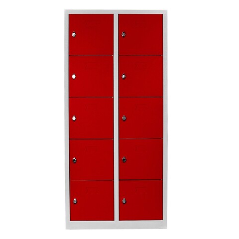Dulap de depozitare cu incuietoare, Shelvoria, Js1017Kı, 79x170x40 cm, Otel, Gri/Roșu